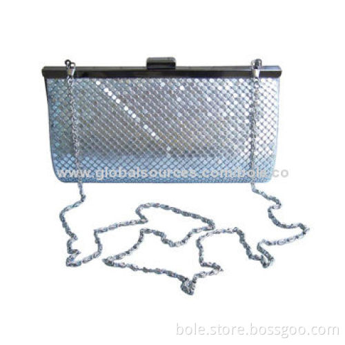 Evening Bag with Clip Lock Closure, Metal Chain Handle and Inside Pocket